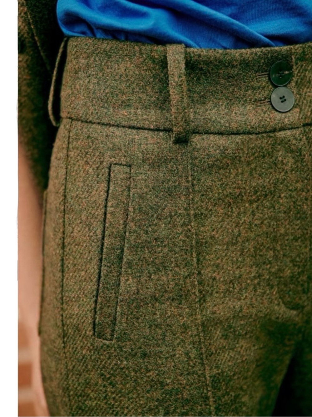 Sezane Lukas Trousers High-Waist Belted Wide-Leg Wool Olive Green Size 42 US 10 - Picture 3 of 10